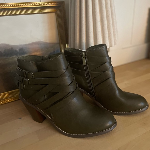 Journee Collection Shoes - Journee Collection Strappy Olive Ankle Booties